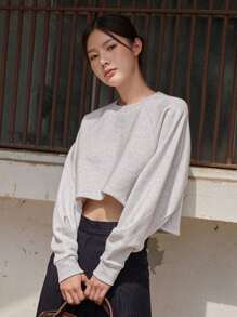 DAZY Sudadera crop unicolor de manga raglán