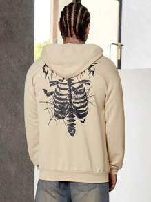 Manfinity VCAY Oversized Men's Skeleton Print Drop Shoulder Drawstring Hoodie, For Fall Winter - Multicolor - View 1