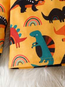 男童恐龍印花拉門袖緊身睡衣套裝 - 黃色 - 查看 6