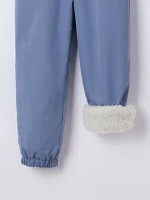 SHEIN 男小童腰部抽繩加絨內裏長褲 - 藍色 - 查看 4