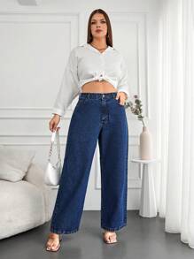 Jeans a gamba ampia con zip, taglie comode