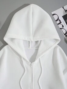 SHEIN Unity Đồ họa hoa & chữ Dây rút Lót nhiệt Hoodie - Màu be - Xem 7