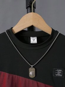 SHEIN Tween Boy Color Block Letter Patched Detail Tee