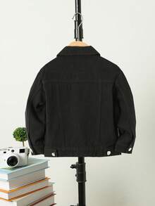Young Boy Ripped Flap Pocket Denim Jacket Without Tee - Black - View 2