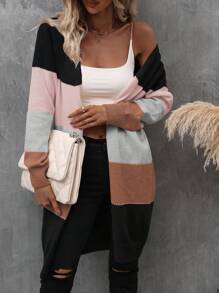 SHEIN LUNE Áo len cardigan thiết kế thường ngày Color Block - Hồng - Xem 6