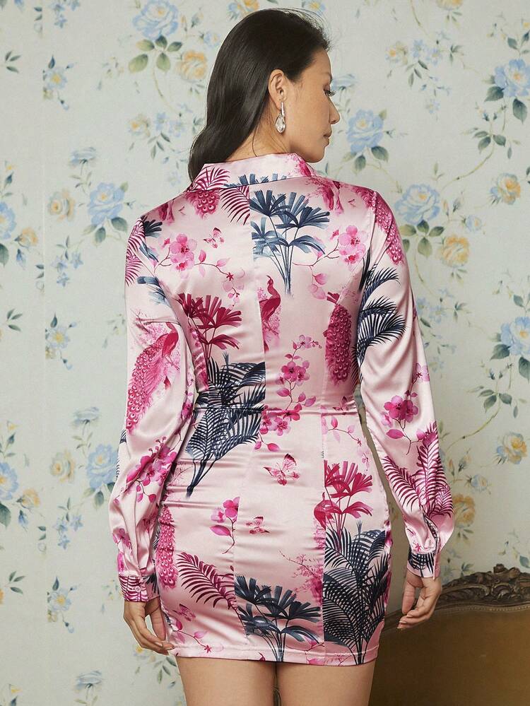 Floral Print Ruched Bodycon Dress