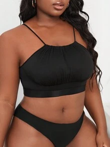 Plus Tie Shoulder Bra - Hitam - View 4