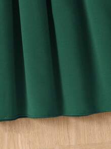 Tween Girl Contrast Lace Panel Frill Neck Belted Dress - Green - View 8