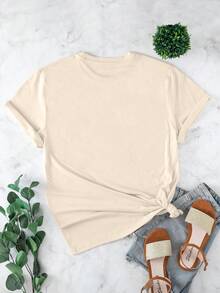 SHEIN LUNE Plus Letter Graphic Tee - Beige - View 2