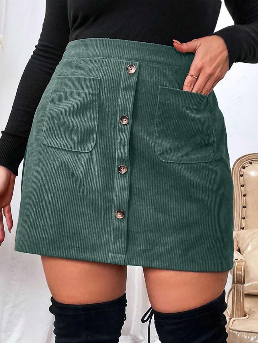 Flirla Hơn Túi Kép Váy - Màu xanh lá cây đậm - Xem 1