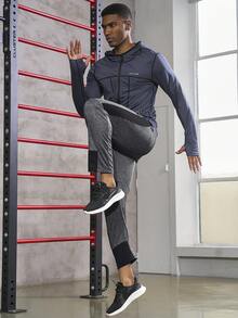 Manfinity Sport Corelite Men Letter Graphic Drawstring Waist Contrast Panel Sports Pants - Dark Grey - View 4