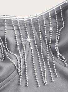 Flirla Talla grande Top de tirantes con diamante de imitación ribete con fleco - Gris - Ver 4