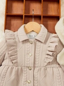 SHEIN Baby Girl Ruffle Trim Coat & Scarf - Khaki - View 4
