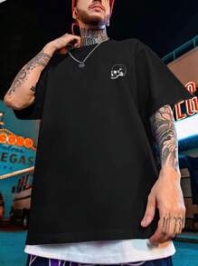 Manfinity LEGND Men Plus Slogan Graphic Drop Shoulder Tee - Black - View 2