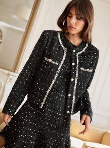 SHEIN Frenchy 波點圖案荷葉邊洋裝 - 黑色 - 查看 8