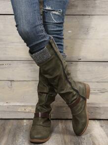 Women's Knee-High Tight Knit Low Heel Riding Boots , Match With Cardigan - Army Green - View 5