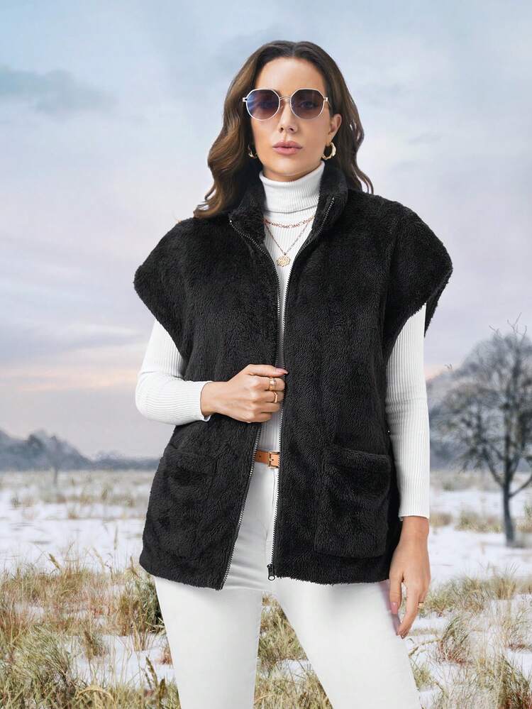 Batwing Sleeve Belted Flannel Vest Padded Coat Clothes Winter