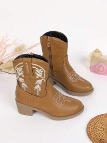 孩子們的靴子適合女孩,高幫,中幫,刺繡高跟鞋,西部牛仔靴子,尖頭,側拉鍊 - 棕色 - 查看 3