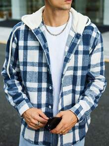 Manfinity Hypemode Lỏng lẻo Nam Hoa văn kẻ sọc Dây rút áo có mũ Áo khoác - Màu xanh lam - Xem 4