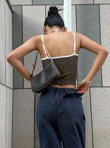 DAZY Letter Graphic Contrast Binding Cami Top - Brown - View 2