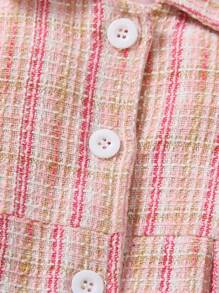 Baby Girl Plaid Pattern Flap Detail Overcoat & Hat - Pink - View 3