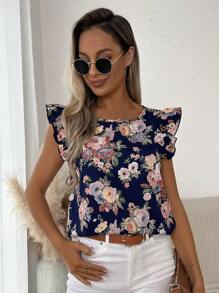 SHEIN LUNE 印花荷葉邊襯衫