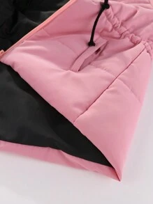 SHEIN Young Girl Drawstring Waist Hooded Padded Coat - Pink - View 7