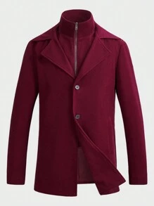 Manfinity VCAY Men Lapel Neck Solid 2 In 1 Overcoat - Burgundy - View 1