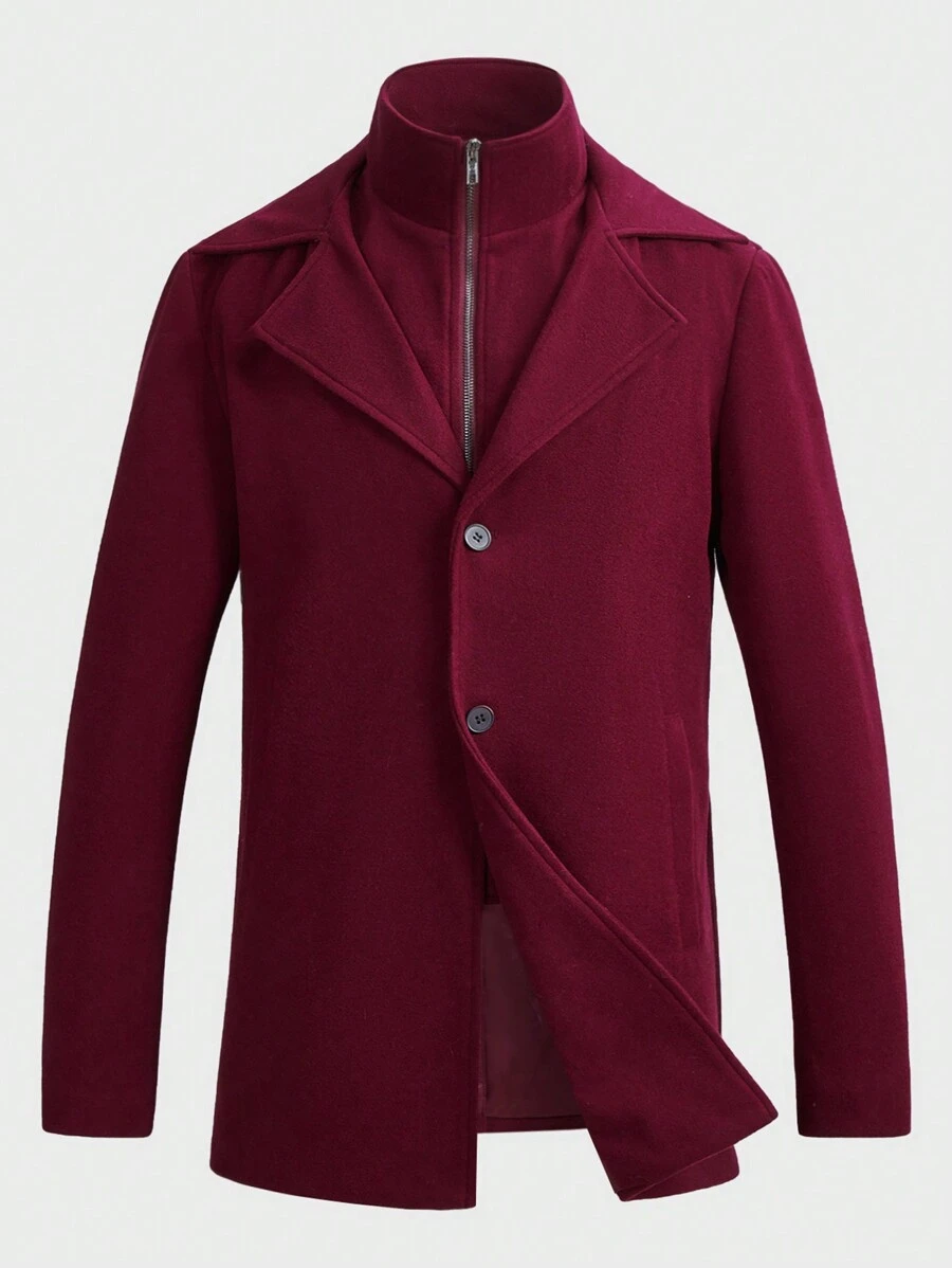 Manfinity VCAY Men Lapel Neck Solid 2 In 1 Overcoat - Burgundy - View 1