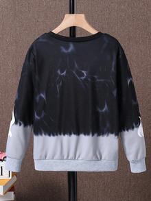 SHEIN Áo nỉ cổ tròn tay dài in hình xe đua chuyển màu dành cho bé trai - màu đen - Xem 2