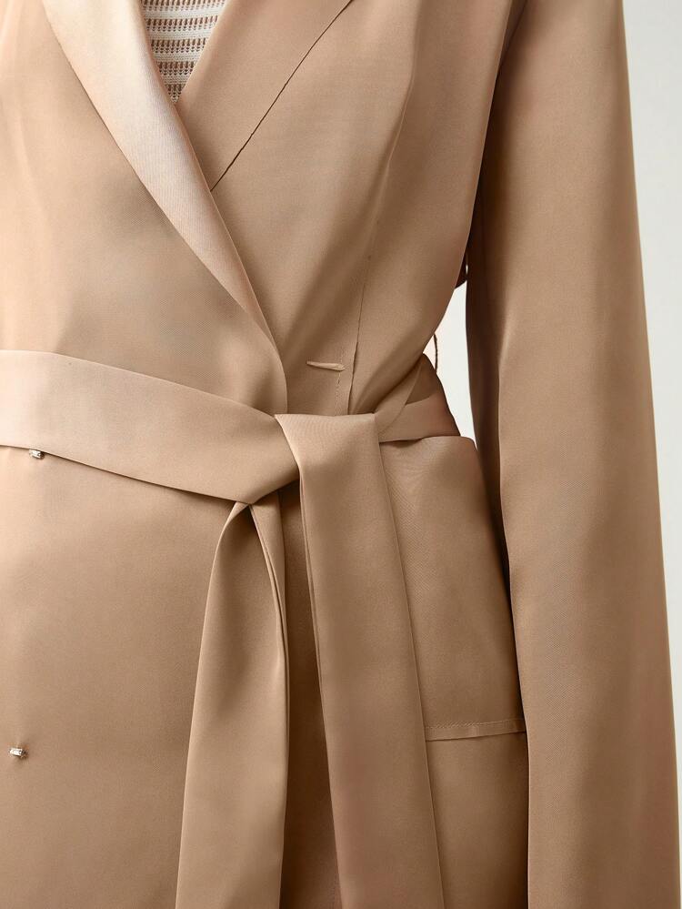 ラペルネック ダブルブレスト ダブルポケット ベルト トレンチコート