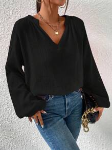 Chiquease 缺口領燈籠袖襯衫 - 黑色 - 查看 4