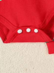 男嬰聖誕圖案連身背心&條紋圖案長褲&帽