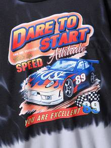 SHEIN Áo nỉ cổ tròn tay dài in hình xe đua chuyển màu dành cho bé trai - màu đen - Xem 3