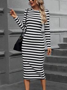 SHEIN LUNE Vestido estilo camiseta con estampado de rayas - Multicolor - Ver 1