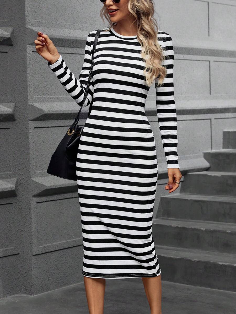 SHEIN LUNE Vestido estilo camiseta con estampado de rayas - Multicolor - Ver 1