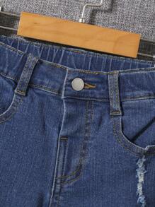 SHEIN Young Boy Ripped Frayed Flap Pocket Side Cargo Jeans - Medium Wash - View 5