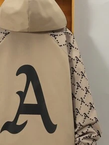 SHEIN 男大童字母圖案插肩袖翻蓋口袋毛絨內襯連帽外套 - 卡其色 - 查看 6