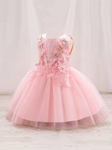 SHEIN Glamorique Kids Baby Girls' Formal Dress, Elegant And , Suitable For Birthday Parties, Evening Events, Weddings, Baptisms, And First-Year Celebrations - Pink - View 3