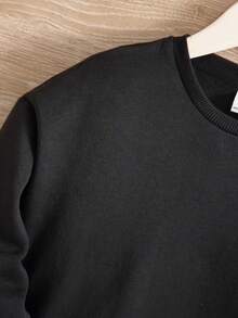 SHEIN 男孩字母圖案落肩袖運動衫 - 黑色 - 查看 6