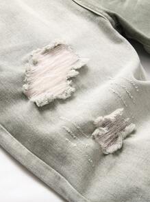 Men's Fashionable Distressed Patchwork Color Denim Jeans - Green - View 7