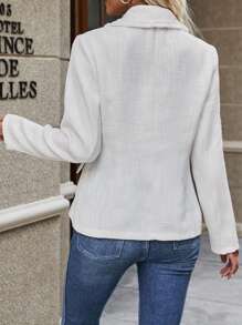 SHEIN Clasi 青果領雙排釦翻蓋細節花呢外套 - 白色 - 查看 2