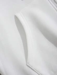 SHEIN Unity Đồ họa hoa & chữ Dây rút Lót nhiệt Hoodie - Màu be - Xem 3