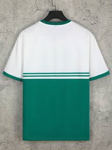 Manfinity Homme Men Letter Graphic Two Tone Contrast Trim Tee - Green - View 3