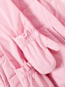 SHEIN Abrigo acolchado con capucha con cierre para niña preadolescente, con guantes - Rosa - Ver 5