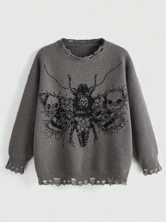 Fairycore Plus Pull Déchiré Motif Squelette