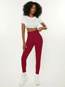 SHEIN BASICS Chất rắn Cao eo Xà cạp - Màu Hoa hồng đỏ - Xem 5