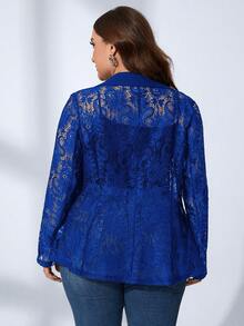 SHEIN Clasi Plus Lapel Neck Flap Detail Lace Blazer - Royal Blue - View 2
