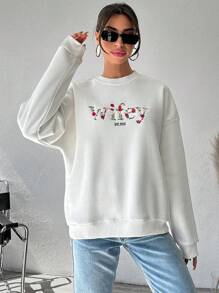 SHEIN Cottnline بلوزة رياضية بياقة منخفضة مع رسومات زهرية وحرفية - أبيض - مشاهدة 6