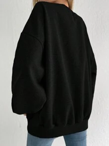 Cloudara Letter Graphic Drop Shoulder Sweatshirt - Black - View 2